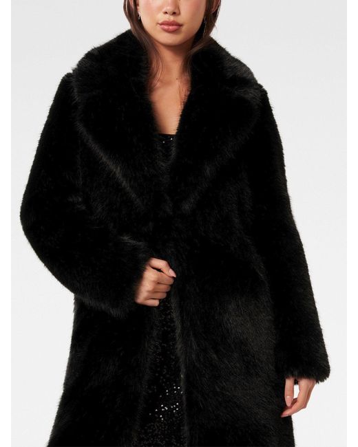 Forever New Black Women's Amina Faux Fur Coat