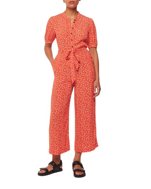 Whistles Red Micro Floral-print Woven Jumpsuit