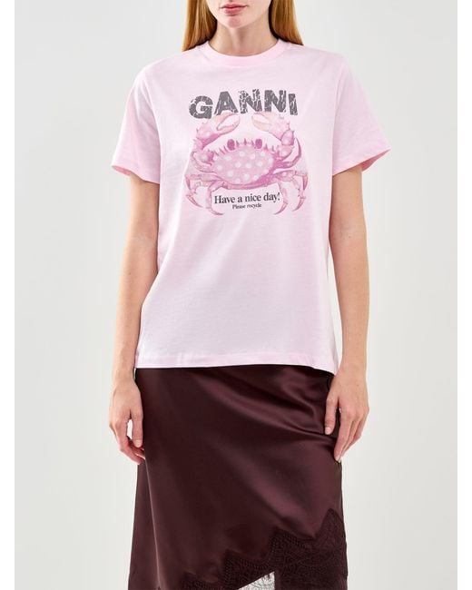 Ganni Pink Basic Jersey Graphic T-Shirt