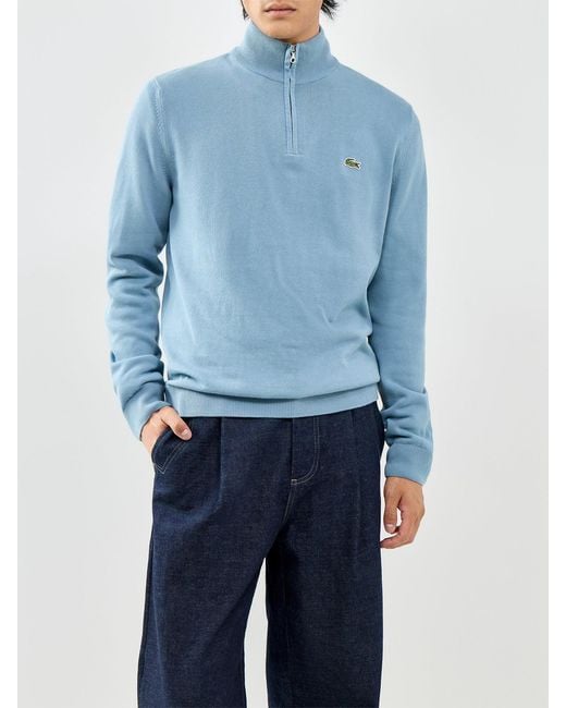 Lacoste Blue Half Zip Knit Jumper for men