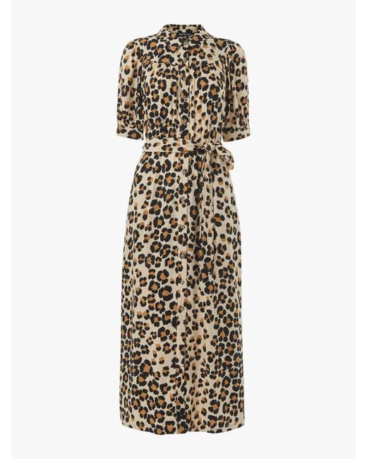 Whistles Multicolor Leopard-print Tied-waist Woven Shirt Midi Dress
