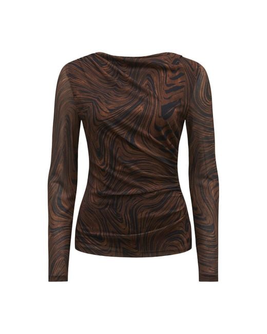 Forever New Brown Women's Zali Ruched Mesh Long Sleeves Top