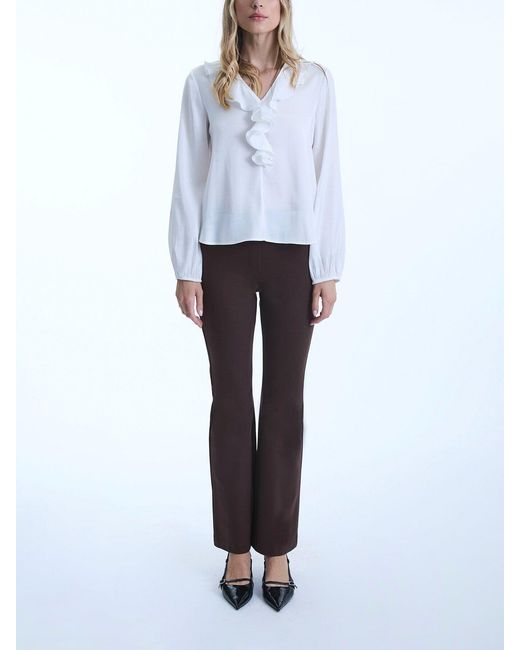 James Lakeland White Ruffled V-Neck Blouse