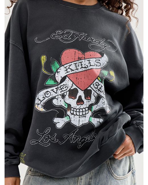 Ed Hardy Black Love Kill Slowly Crew Sweatshirt