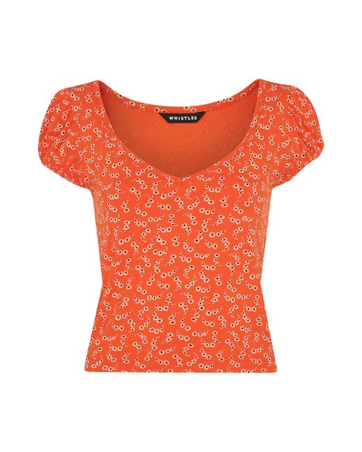 Whistles Orange Women's Micro Floral Sweetheart Top