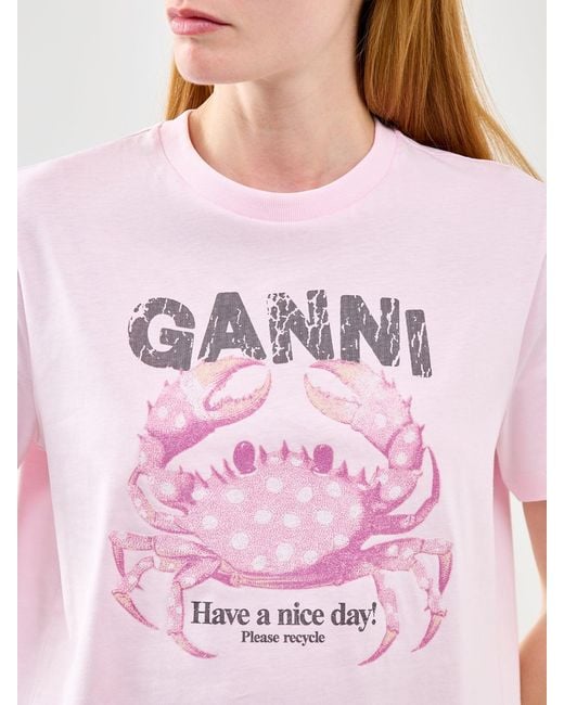Ganni Pink Basic Jersey Graphic T-Shirt