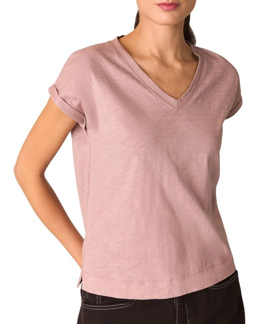 Whistles Pink Willa V Neck Cap Sleeve Tee