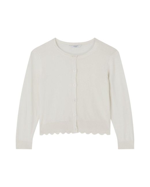 L.K.Bennett White Vanessa Ivory Cotton Crew Neck Pointelle Detail Cardigan