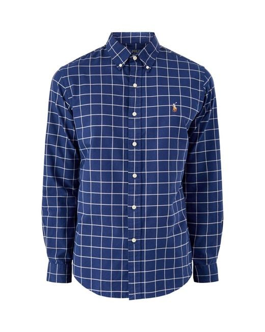 Polo Ralph Lauren Blue Custom Fit Oxford Windowpane Check Shirt for men