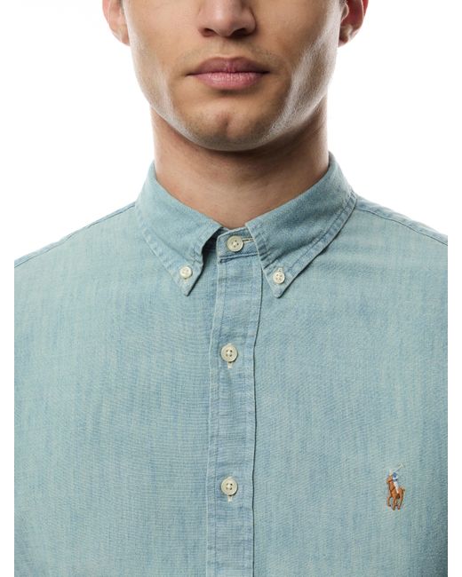 Polo Ralph Lauren Blue Button-Down Chambray Shirt for men