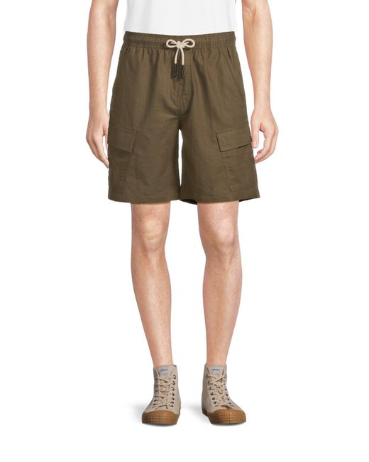 Oas Green Men's Army Cargo Linen Shorts for men