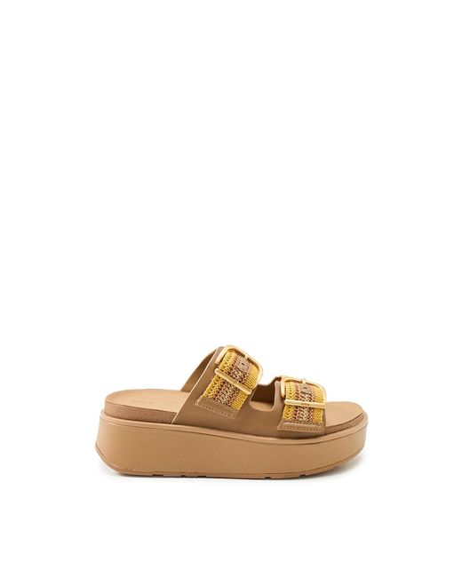 Fitflop Multicolor Gen-Ff Max Buckle Stripe-Webbing Two-Bar Slides Tumeric Tan