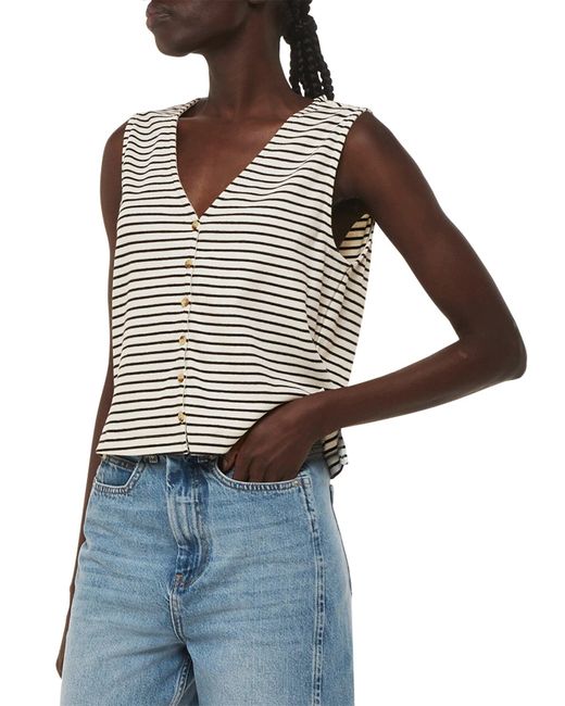 Whistles White Women's Button Up Stripe Rib Tank