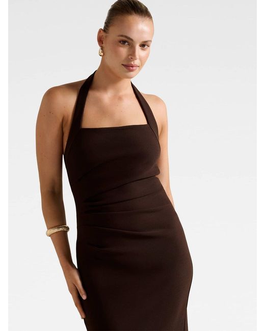 Forever New Brown Georgie Halter Neck Ruched Bodycon Dress