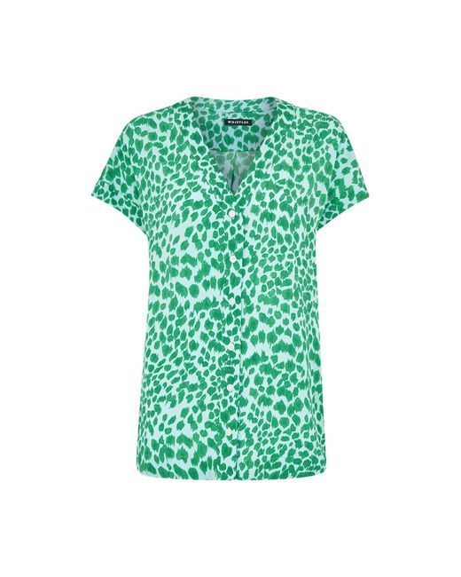 Whistles Green Women's Smooth Leopard Print Blouse