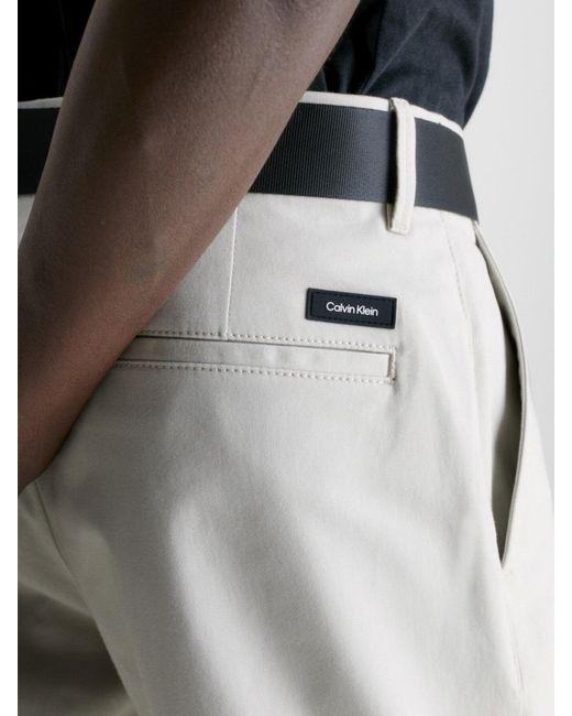 Calvin Klein White Slim Twill Belted Shorts for men