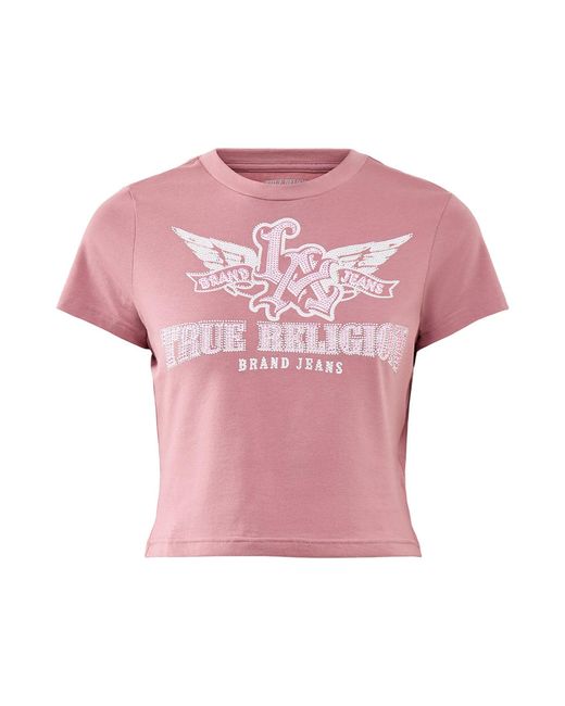 True Religion Pink Wing Crystal Crew Neck T-Shirt