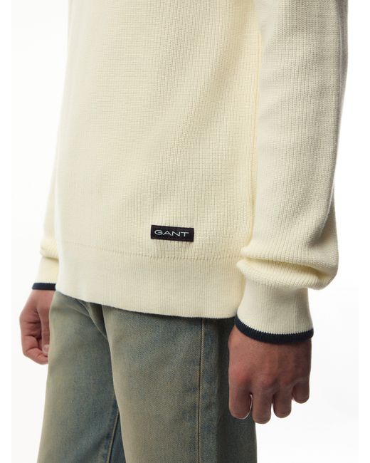 Gant White Men's Ribbed Cotton Quarter Zip Jumper for men