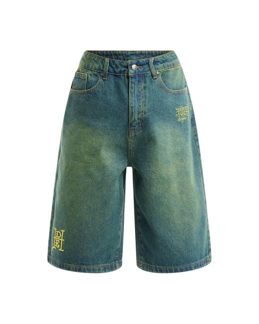 Ed Hardy Green Men's Black Snake Denim Jorts Shorts for men