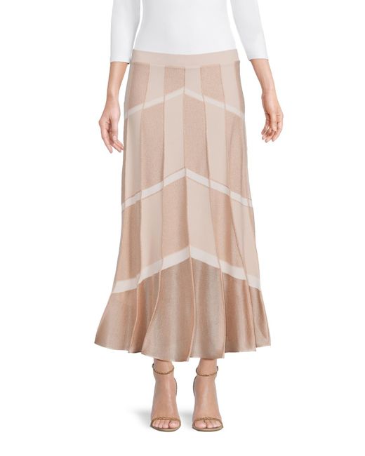 D. EXTERIOR Natural Women's Geometric Knitted Midi Skirt