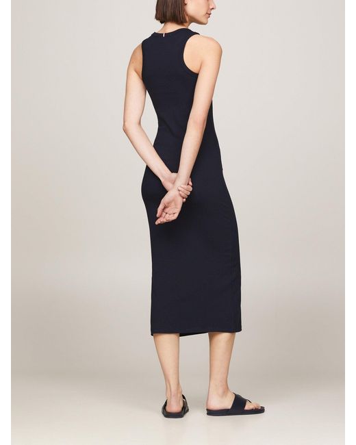 Tommy Hilfiger Blue Ribbed Midi Bodycon Dress