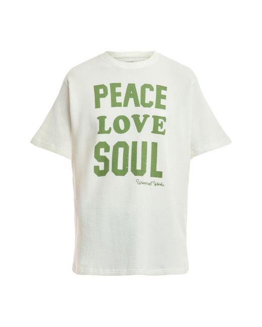 Universal Works White Men's Peace Love Soul Waffle Hemp T-shirt for men