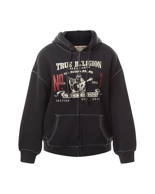True Religion Black Retro Big T Boyfriend Zip Hoodie