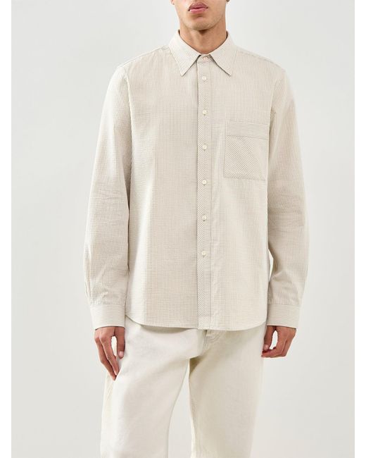 Paul Smith White Stitch Stripe Seersucker Shirt for men