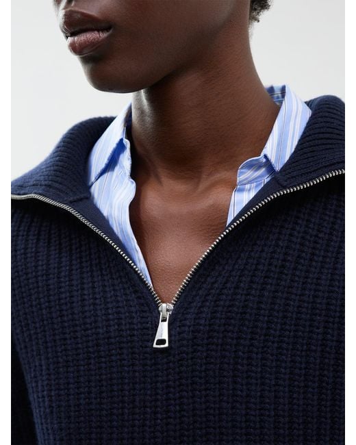 Weekend by Maxmara Blue Virgin Laser Zip-Neck Sweater