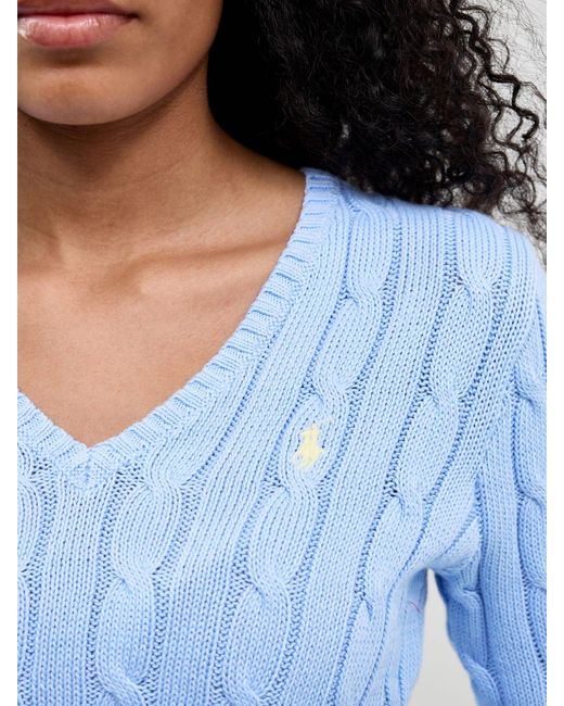 Polo Ralph Lauren Blue Cable Knit V-Neck Jumper