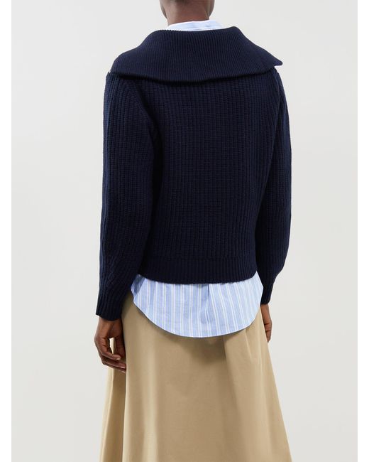 Weekend by Maxmara Blue Virgin Laser Zip-Neck Sweater