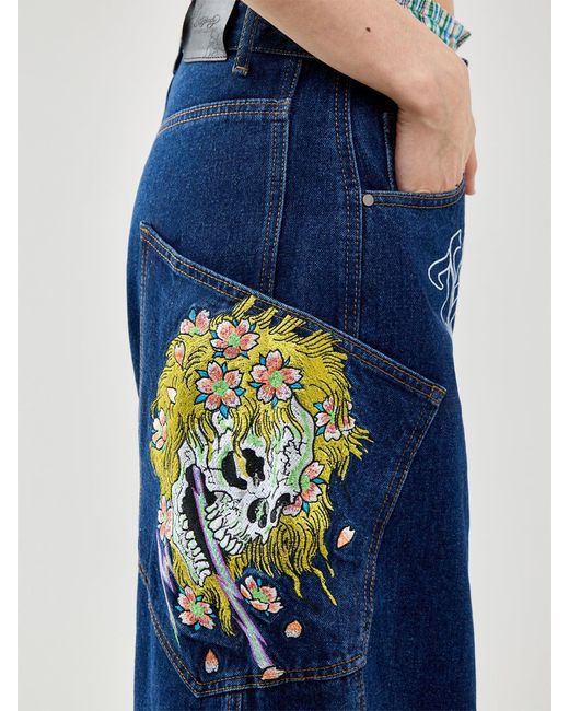 Ed Hardy Blue Gothic Skull Balloon Jeans