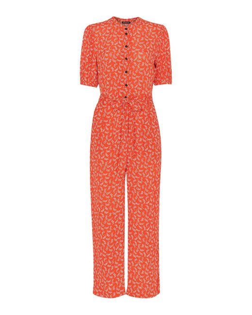 Whistles Red Micro Floral-print Woven Jumpsuit