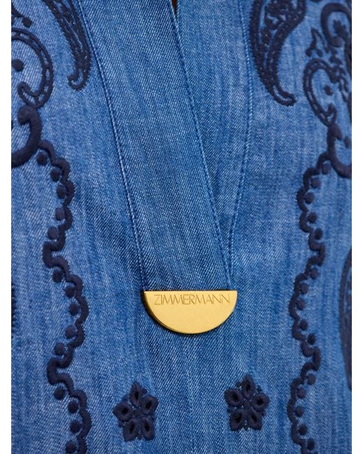 Zimmermann Blue Aster Embroidered Denim Midi Dress
