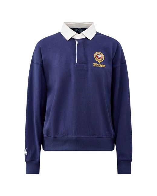 Polo Ralph Lauren Blue Wimbledon Rugby Collared Top, Cotton