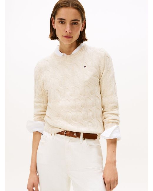 Tommy Hilfiger White Cable Knit Soft Jumper Cream