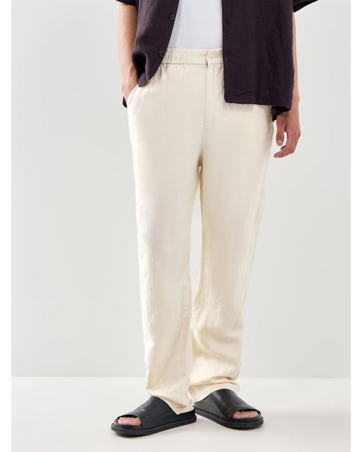 Lacoste Natural Classic Fit Cotton-Linen Trousers Cream for men