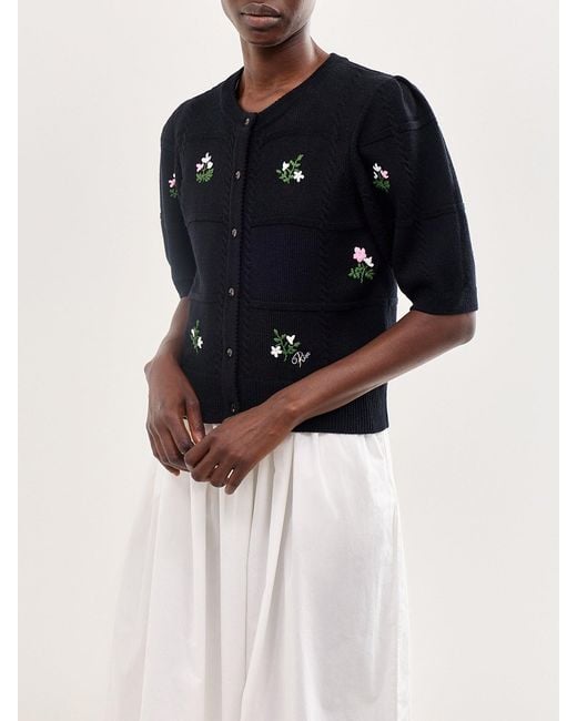 Rixo Black Minta Embroidered Cardigan Multi