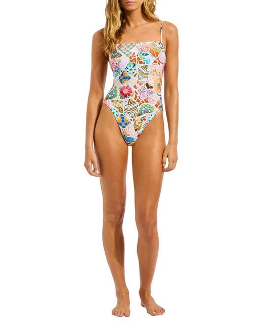 Seafolly White Beachboheme Square Neck One Piece