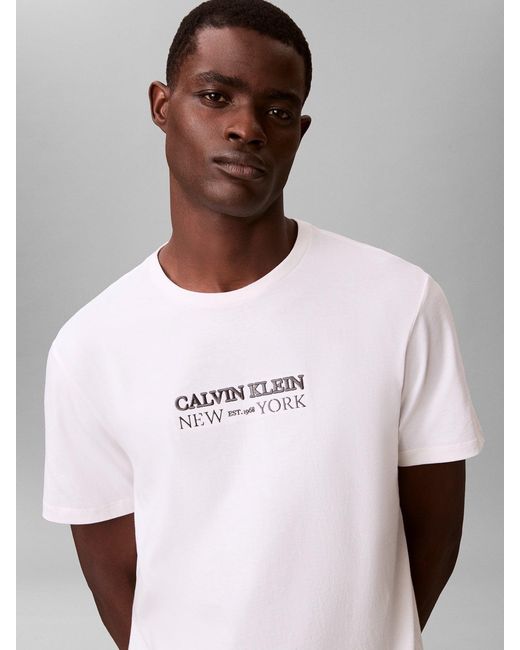 Calvin Klein White Graphic Crewneck T-Shirt for men