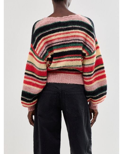 Rixo Red Cari And Alpaca Blend V-Neck Jumper, Wool