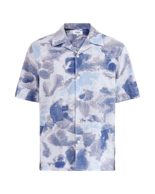 Wax London Blue Didcot Watercolour Print Short Sleeve Shirt for men
