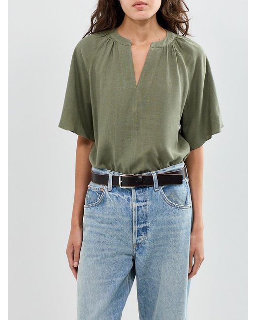 SELECTED Green Slfviva 2/4 V-Neck Blend Top Noos