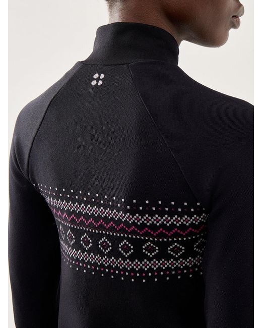 Sweaty Betty Black Fairisle Novelty Half Zip Base Layer
