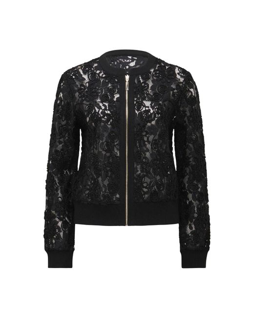 Forever New Black Women's Riley Lace Mixed Knit Bomber Jacket