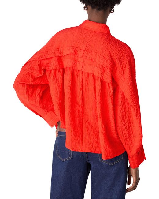 Whistles Red Textu Frill Detail Blouse