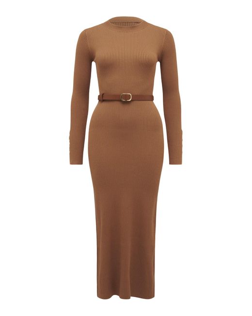 Forever New Brown Women's Hannah Belted Midi Knit Dress