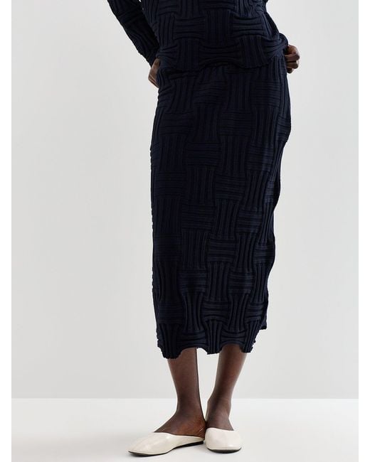 Oska Blue Stretch-Knit Midi Skirt