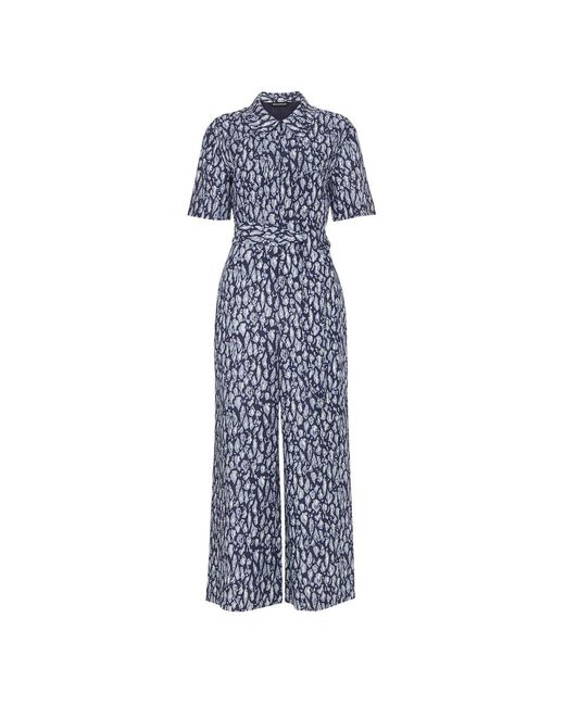 Whistles Blue Women's Leopard Linen Blend Jumpsuit