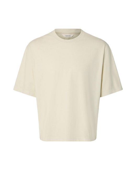SELECTED White Boxy Fit T-Shirt Cream for men